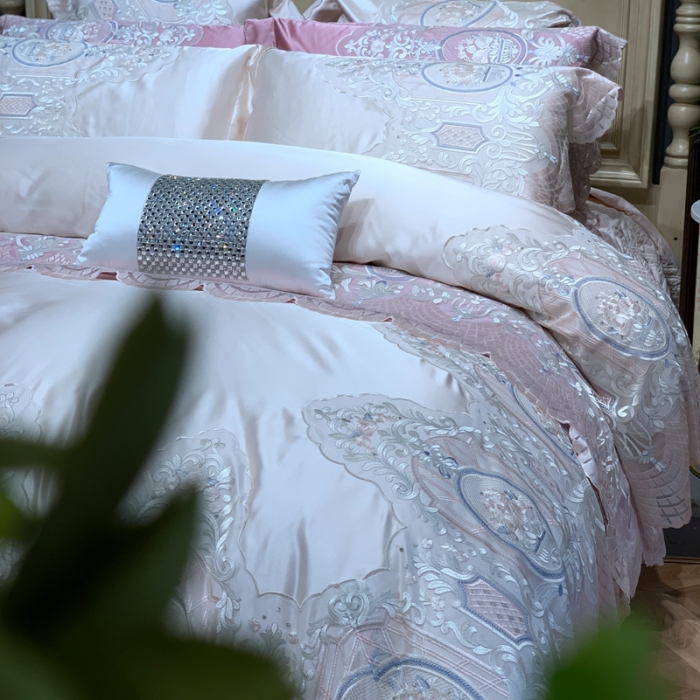 91家纺网 家纺一手货源 找家纺 缔缦家纺 2022新款重磅真丝棉系列四件套-花开半夏 米色