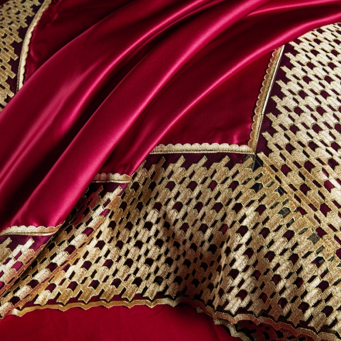 91家纺网 家纺一手货源 找家纺 缔缦家纺 2022新款重磅真丝棉系列四件套-幻影 酒红