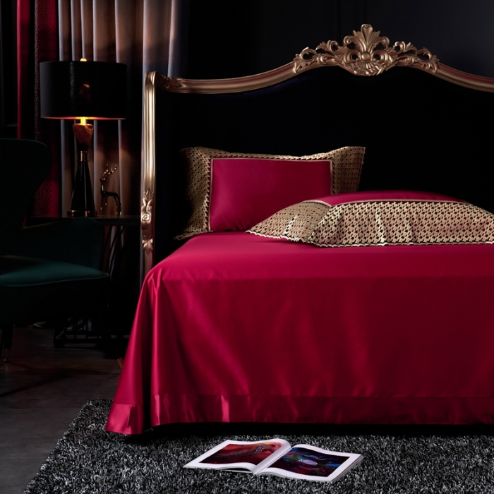 91家纺网 家纺一手货源 找家纺 缔缦家纺 2022新款重磅真丝棉系列四件套-幻影 酒红