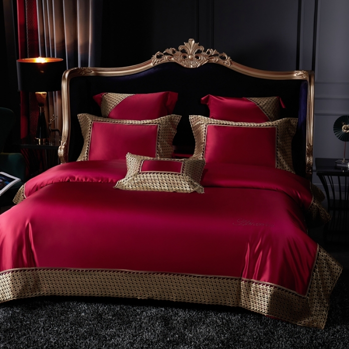 91家纺网 家纺一手货源 找家纺 缔缦家纺 2022新款重磅真丝棉系列四件套-幻影 酒红