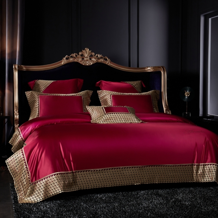 91家纺网 家纺一手货源 找家纺 缔缦家纺 2022新款重磅真丝棉系列四件套-幻影 酒红