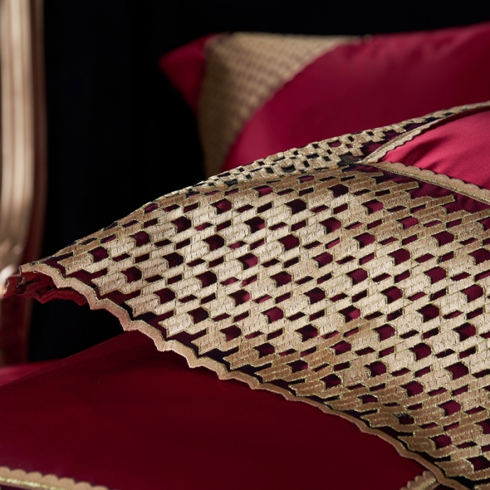 91家纺网 家纺一手货源 找家纺 缔缦家纺 2022新款重磅真丝棉系列四件套-幻影 酒红