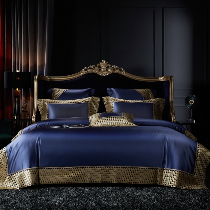 91家纺网 家纺一手货源 找家纺 缔缦家纺 2022新款重磅真丝棉系列四件套-幻影 深蓝