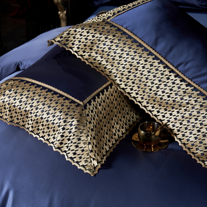 91家纺网 家纺一手货源 找家纺 缔缦家纺 2022新款重磅真丝棉系列四件套-幻影 深蓝