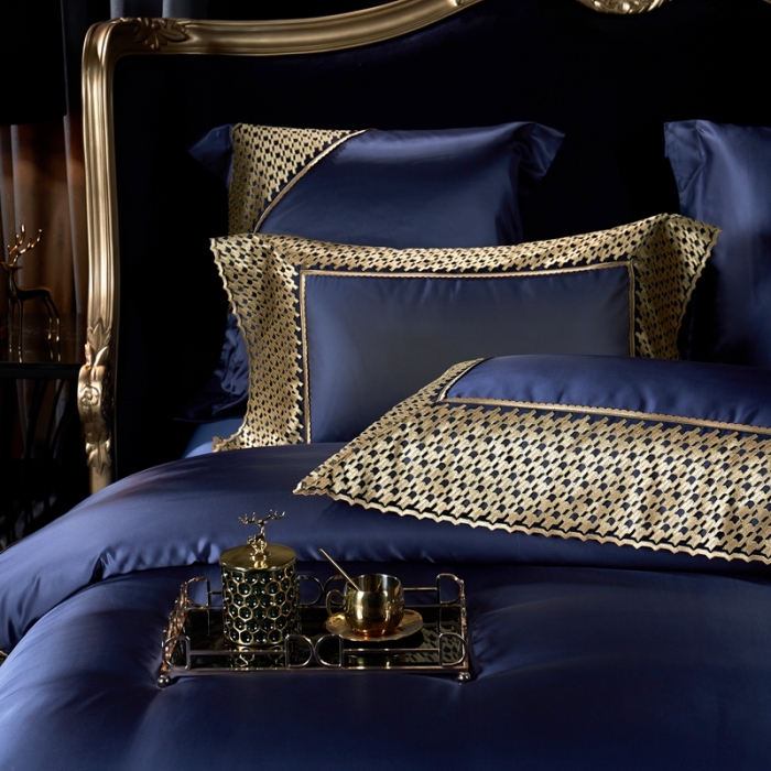 91家纺网 家纺一手货源 找家纺 缔缦家纺 2022新款重磅真丝棉系列四件套-幻影 深蓝