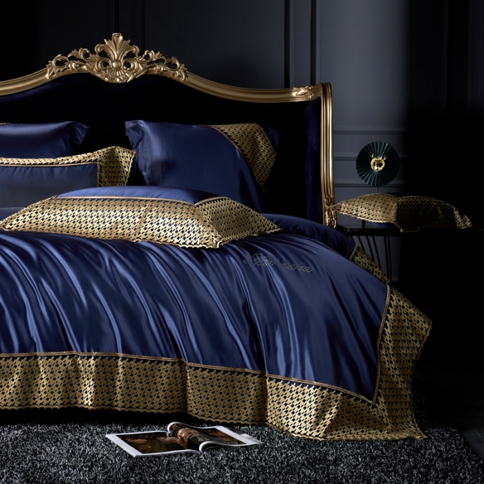 91家纺网 家纺一手货源 找家纺 缔缦家纺 2022新款重磅真丝棉系列四件套-幻影 深蓝