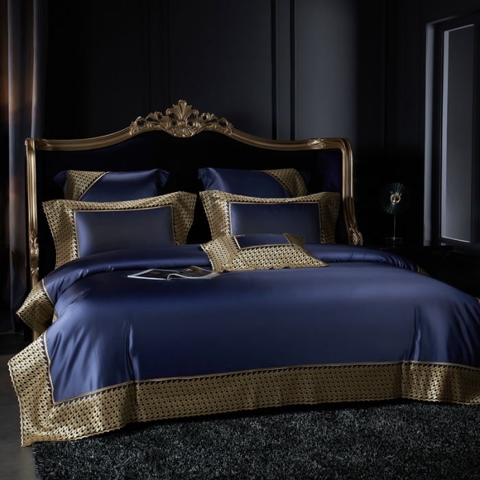 91家纺网 家纺一手货源 找家纺 缔缦家纺 2022新款重磅真丝棉系列四件套-幻影 深蓝