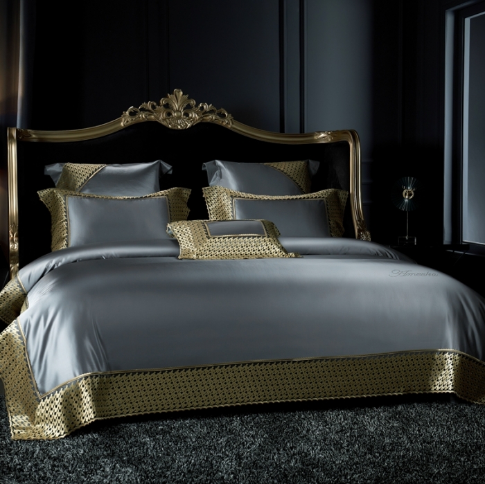 91家纺网 家纺一手货源 找家纺 缔缦家纺 2022新款重磅真丝棉系列四件套-幻影 时尚灰