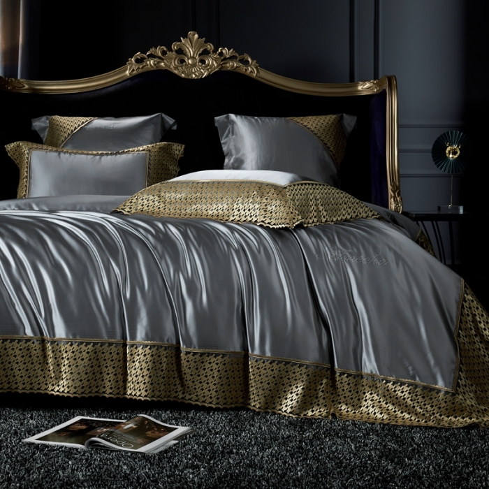 91家纺网 家纺一手货源 找家纺 缔缦家纺 2022新款重磅真丝棉系列四件套-幻影 时尚灰