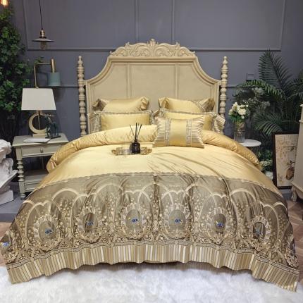 91家纺网 家纺一手货源 找家纺 缔缦家纺 2022新款重磅真丝棉系列四件套-罗马大道 金黄