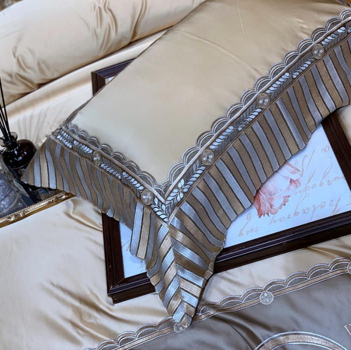 91家纺网 家纺一手货源 找家纺 缔缦家纺 2022新款重磅真丝棉系列四件套-罗马大道 金黄