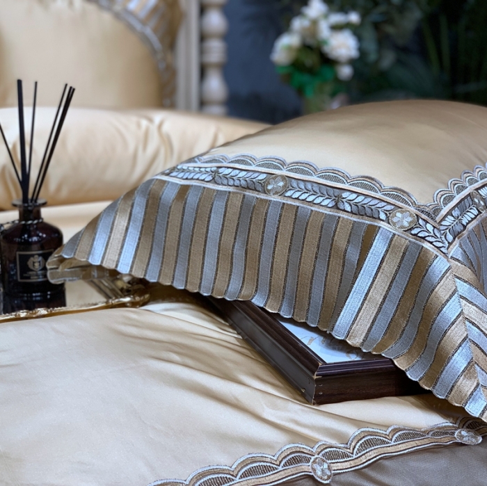 91家纺网 家纺一手货源 找家纺 缔缦家纺 2022新款重磅真丝棉系列四件套-罗马大道 金黄