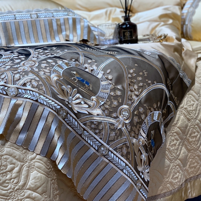 91家纺网 家纺一手货源 找家纺 缔缦家纺 2022新款重磅真丝棉系列四件套-罗马大道 金黄