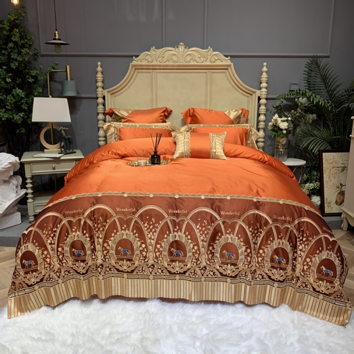 91家纺网 家纺一手货源 找家纺 缔缦家纺 2022新款重磅真丝棉系列四件套-罗马大道 金橘