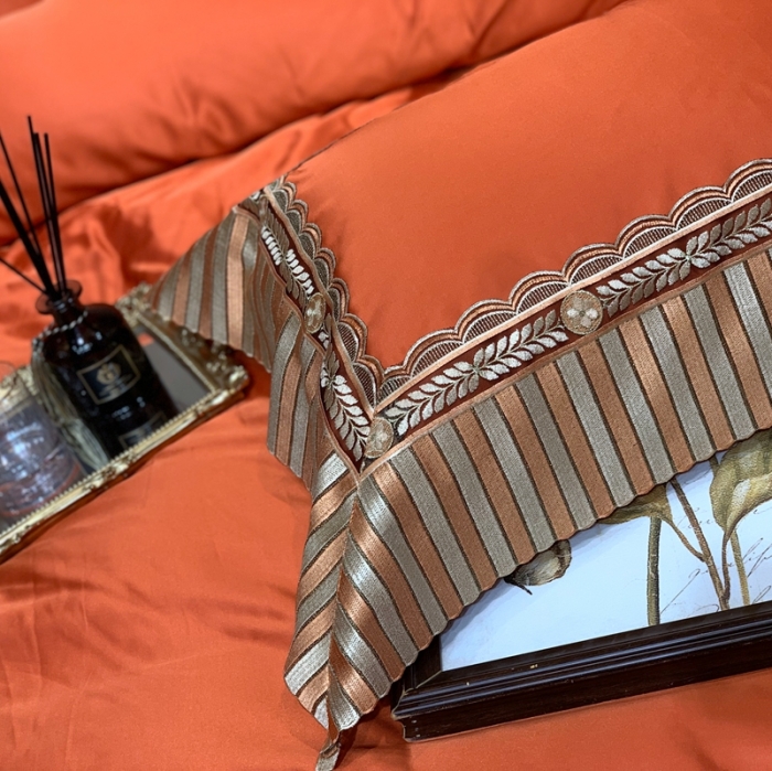 91家纺网 家纺一手货源 找家纺 缔缦家纺 2022新款重磅真丝棉系列四件套-罗马大道 金橘