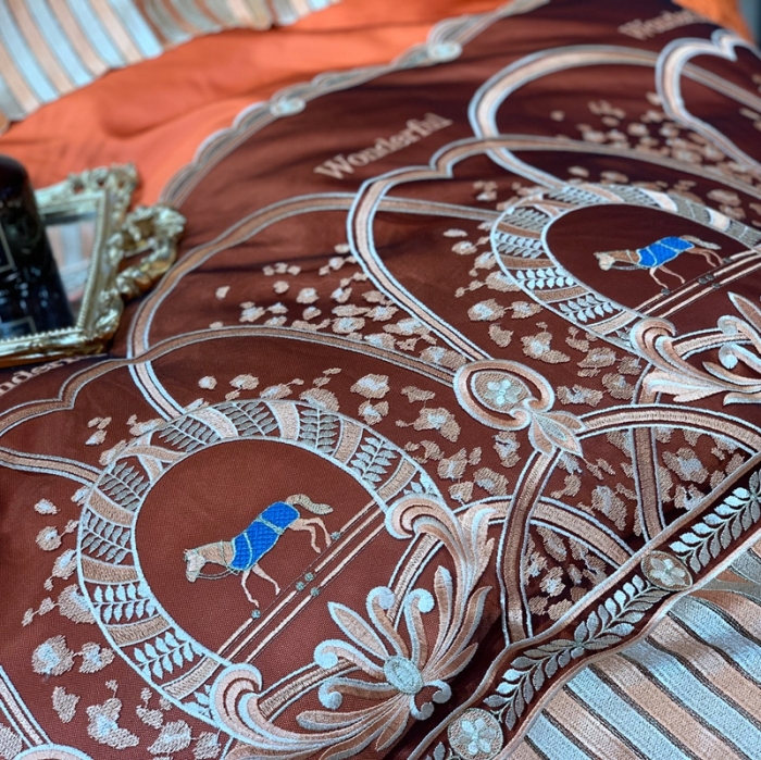 91家纺网 家纺一手货源 找家纺 缔缦家纺 2022新款重磅真丝棉系列四件套-罗马大道 金橘