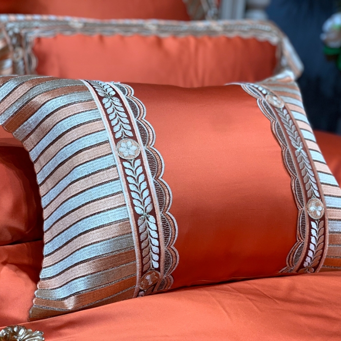 91家纺网 家纺一手货源 找家纺 缔缦家纺 2022新款重磅真丝棉系列四件套-罗马大道 金橘