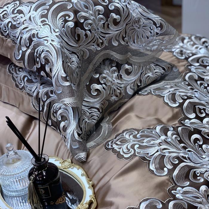 91家纺网 家纺一手货源 找家纺 缔缦家纺 2022新款重磅真丝棉系列四件套-曼谷王朝 咖啡