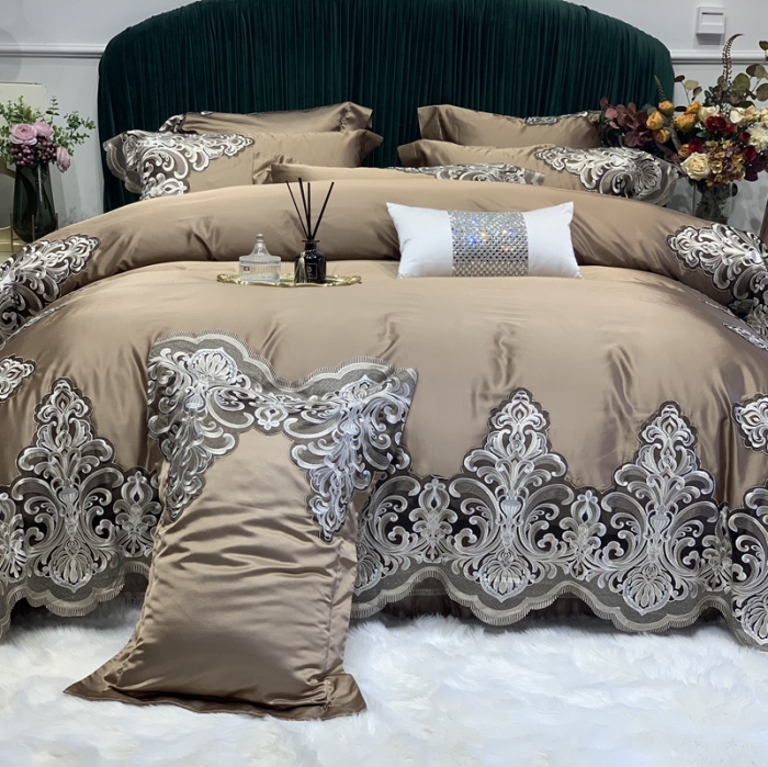 91家纺网 家纺一手货源 找家纺 缔缦家纺 2022新款重磅真丝棉系列四件套-曼谷王朝 咖啡