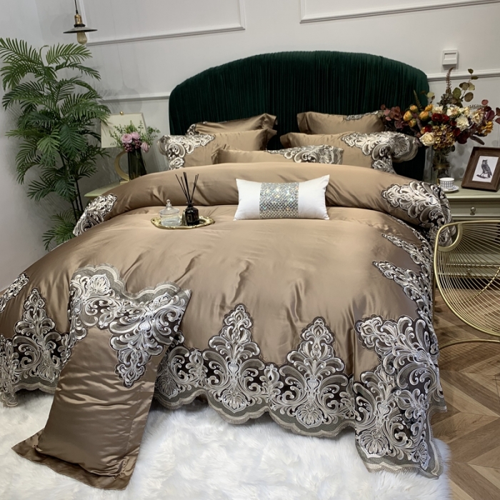 91家纺网 家纺一手货源 找家纺 缔缦家纺 2022新款重磅真丝棉系列四件套-曼谷王朝 咖啡