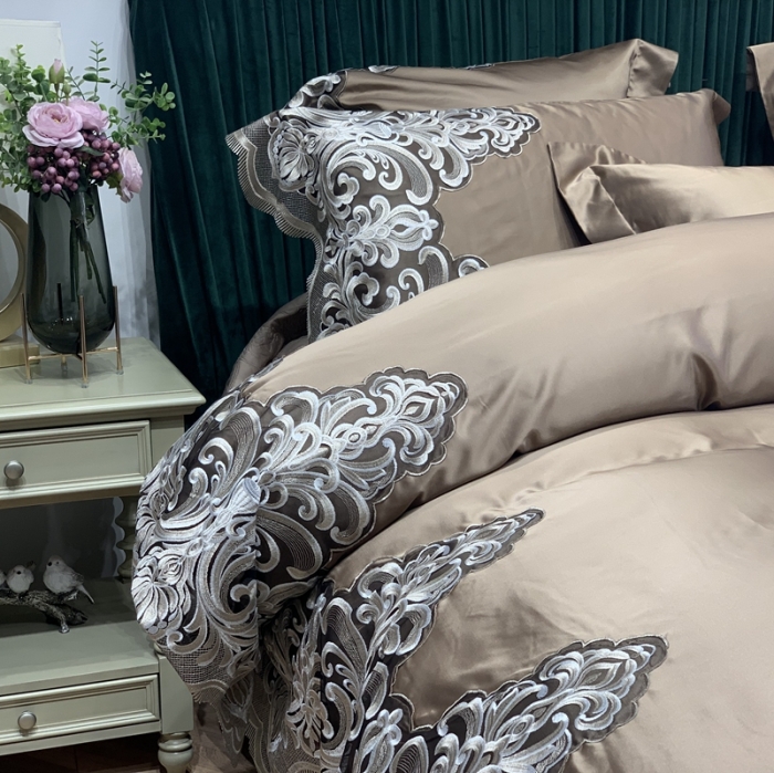 91家纺网 家纺一手货源 找家纺 缔缦家纺 2022新款重磅真丝棉系列四件套-曼谷王朝 咖啡