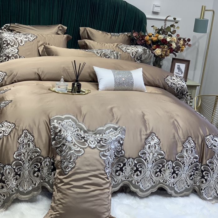 91家纺网 家纺一手货源 找家纺 缔缦家纺 2022新款重磅真丝棉系列四件套-曼谷王朝 咖啡