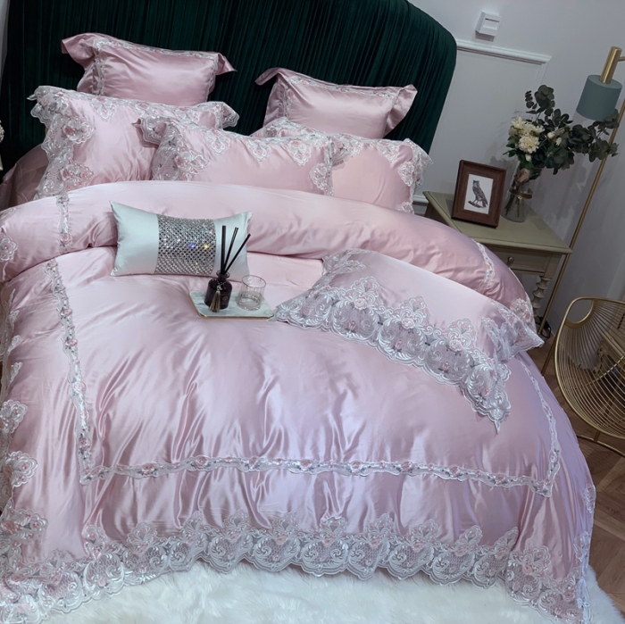91家纺网 家纺一手货源 找家纺 缔缦家纺 2022新款重磅真丝棉系列四件套-蒙娜丽莎 粉