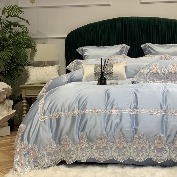 91家纺网 家纺一手货源 找家纺 缔缦家纺 2022新款重磅真丝棉系列四件套-蒙娜丽莎 蓝