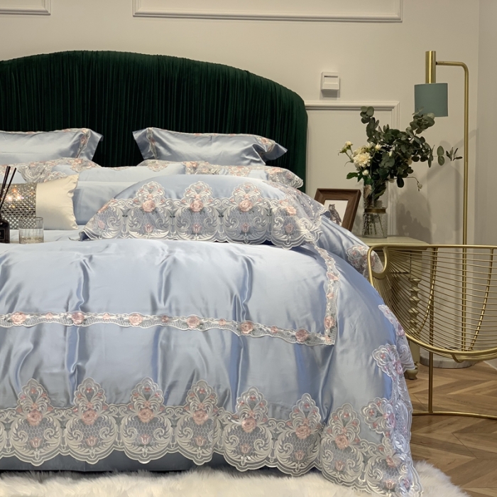 91家纺网 家纺一手货源 找家纺 缔缦家纺 2022新款重磅真丝棉系列四件套-蒙娜丽莎 蓝