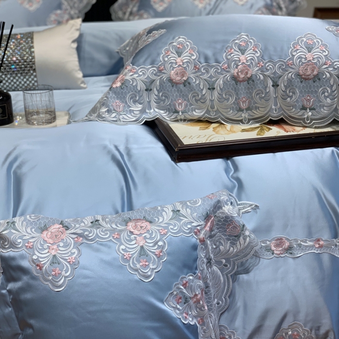91家纺网 家纺一手货源 找家纺 缔缦家纺 2022新款重磅真丝棉系列四件套-蒙娜丽莎 蓝