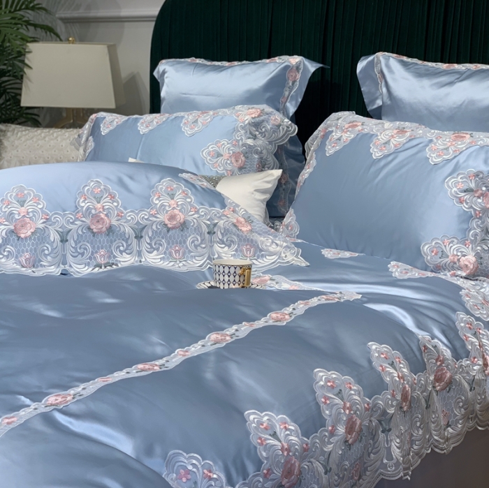 91家纺网 家纺一手货源 找家纺 缔缦家纺 2022新款重磅真丝棉系列四件套-蒙娜丽莎 蓝