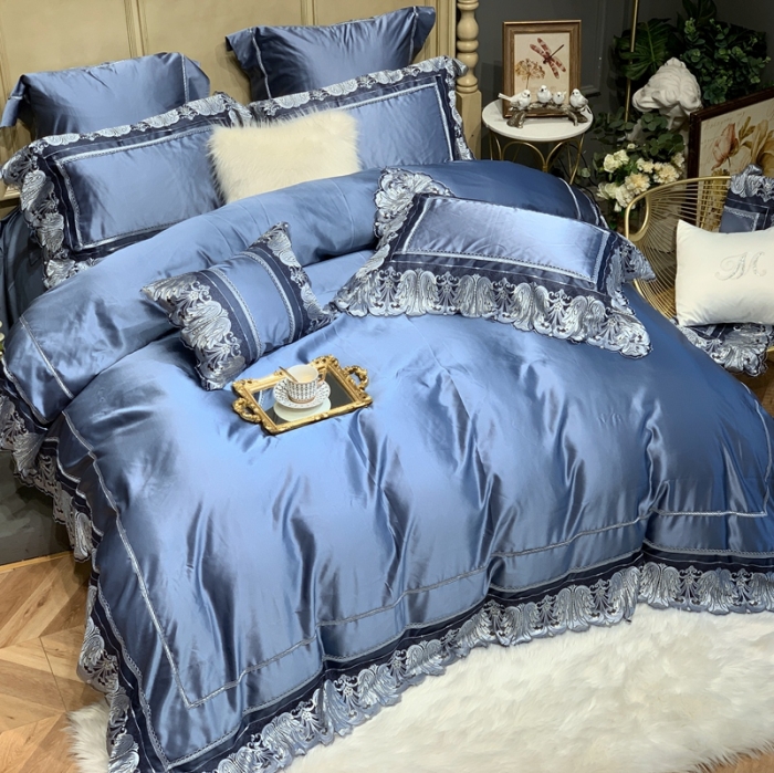 91家纺网 家纺一手货源 找家纺 缔缦家纺 2022新款重磅真丝棉系列四件套-圣保罗 湖蓝