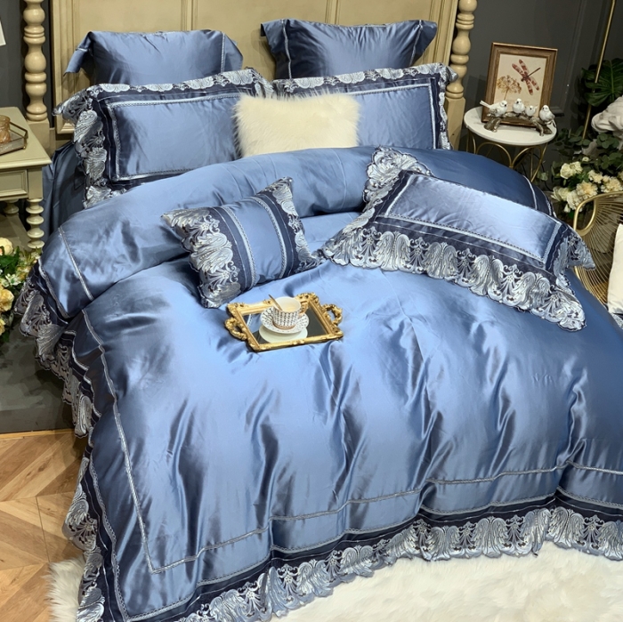 91家纺网 家纺一手货源 找家纺 缔缦家纺 2022新款重磅真丝棉系列四件套-圣保罗 湖蓝