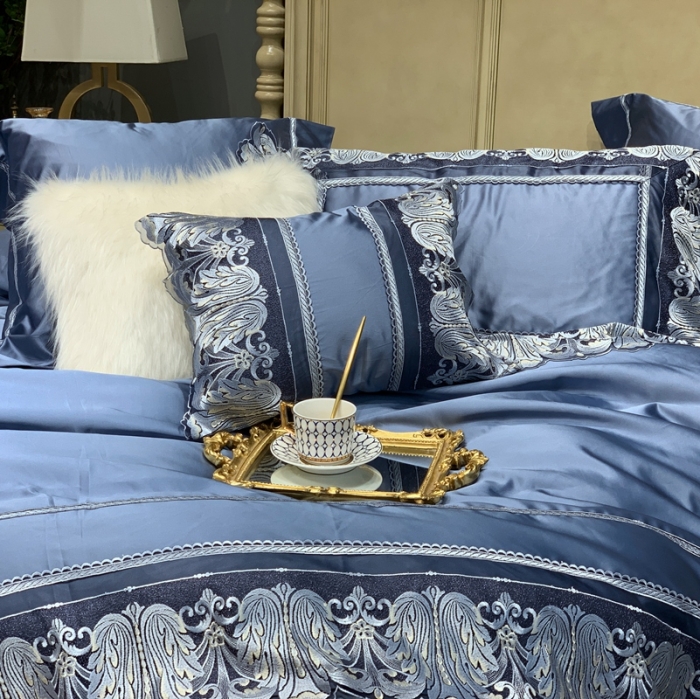 91家纺网 家纺一手货源 找家纺 缔缦家纺 2022新款重磅真丝棉系列四件套-圣保罗 湖蓝