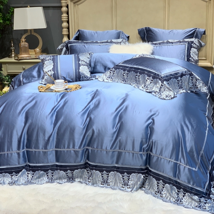 91家纺网 家纺一手货源 找家纺 缔缦家纺 2022新款重磅真丝棉系列四件套-圣保罗 湖蓝
