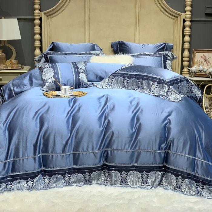 91家纺网 家纺一手货源 找家纺 缔缦家纺 2022新款重磅真丝棉系列四件套-圣保罗 湖蓝