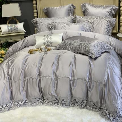 91家纺网 家纺一手货源 找家纺 缔缦家纺 2022新款重磅真丝棉系列四件套-赛琳娜 浅灰