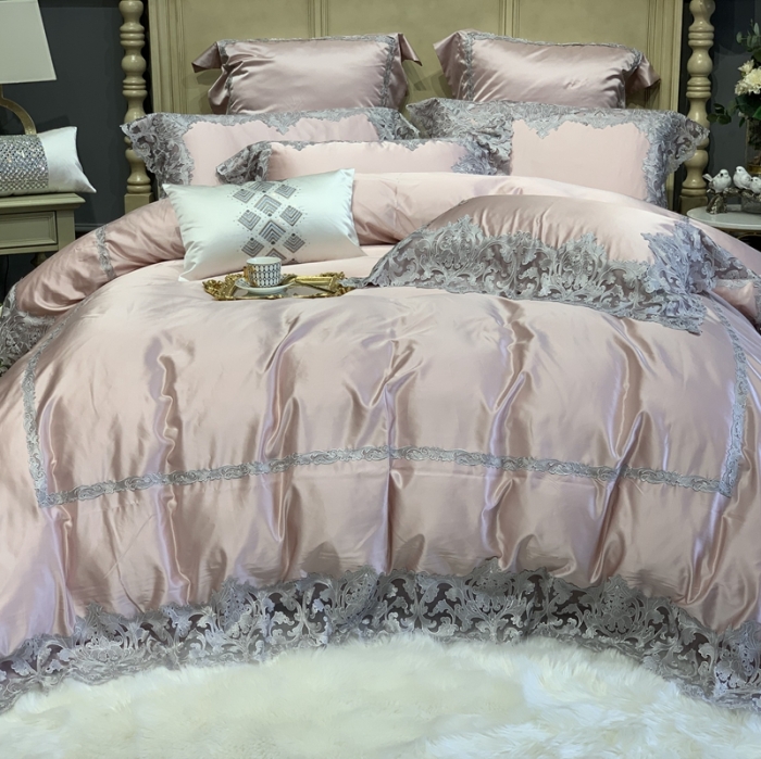 91家纺网 家纺一手货源 找家纺 缔缦家纺 2022新款重磅真丝棉系列四件套-赛琳娜 藕粉