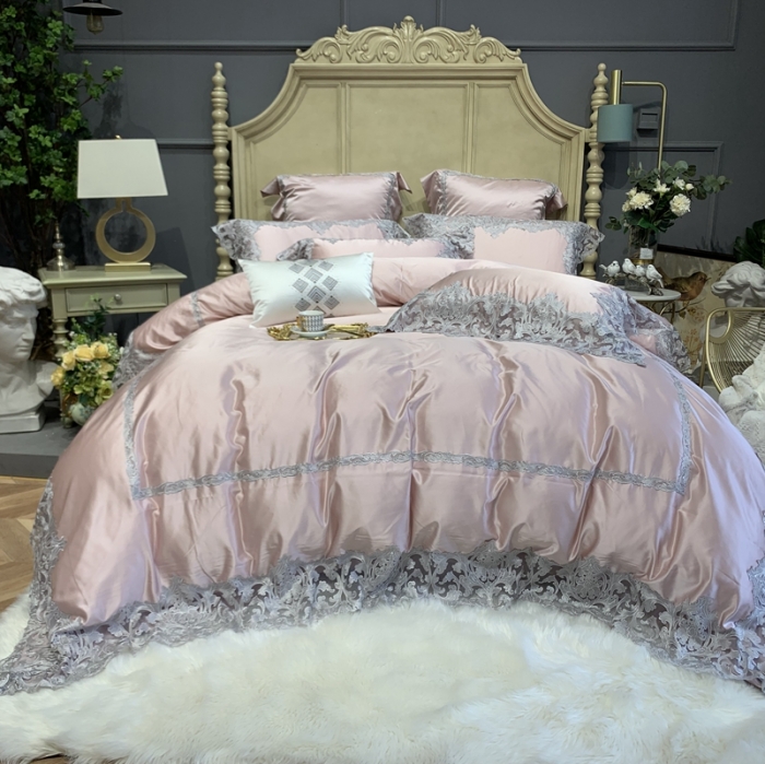 91家纺网 家纺一手货源 找家纺 缔缦家纺 2022新款重磅真丝棉系列四件套-赛琳娜 藕粉