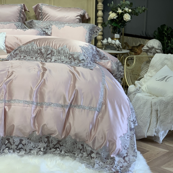 91家纺网 家纺一手货源 找家纺 缔缦家纺 2022新款重磅真丝棉系列四件套-赛琳娜 藕粉