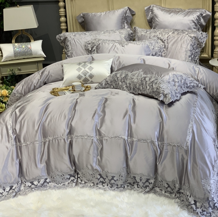 91家纺网 家纺一手货源 找家纺 缔缦家纺 2022新款重磅真丝棉系列四件套-赛琳娜 浅灰