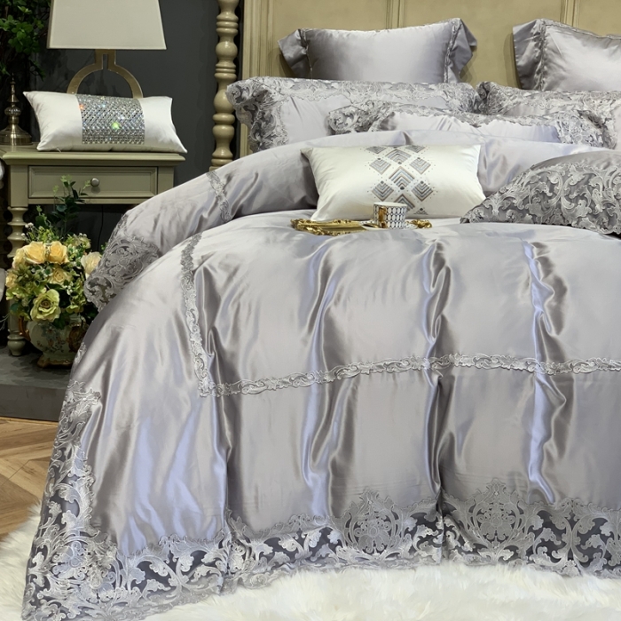 91家纺网 家纺一手货源 找家纺 缔缦家纺 2022新款重磅真丝棉系列四件套-赛琳娜 浅灰
