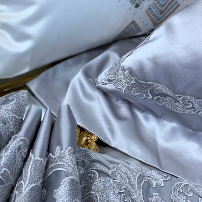 91家纺网 家纺一手货源 找家纺 缔缦家纺 2022新款重磅真丝棉系列四件套-赛琳娜 浅灰