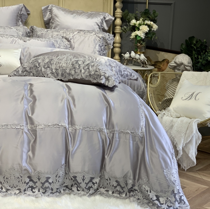 91家纺网 家纺一手货源 找家纺 缔缦家纺 2022新款重磅真丝棉系列四件套-赛琳娜 浅灰