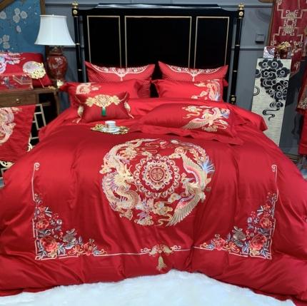 91家纺网 家纺一手货源 找家纺 缔缦 2022新款60s长绒棉婚庆四件套 龙跃凤鸣