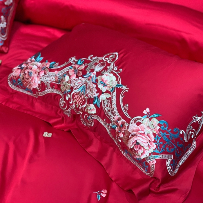 91家纺网 家纺一手货源 找家纺 缔缦 2022新款60s长绒棉婚庆四件套 比翼双飞