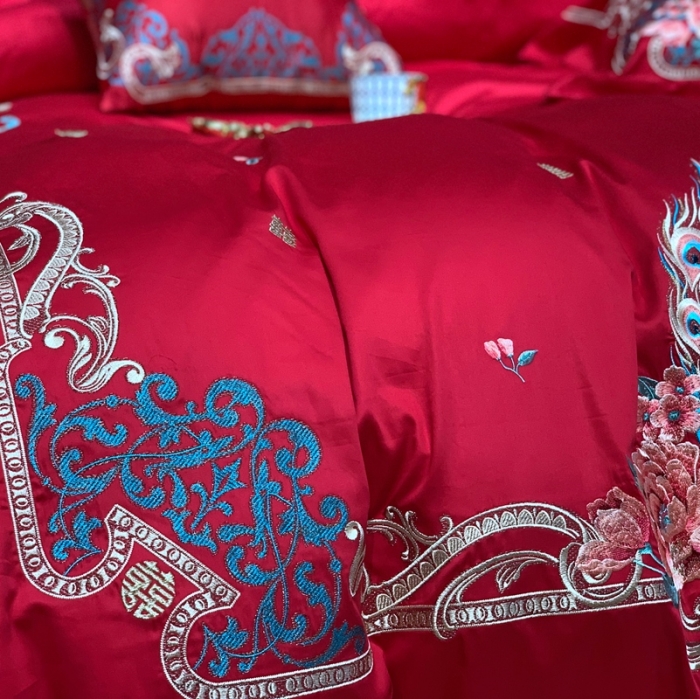 91家纺网 家纺一手货源 找家纺 缔缦 2022新款60s长绒棉婚庆四件套 比翼双飞