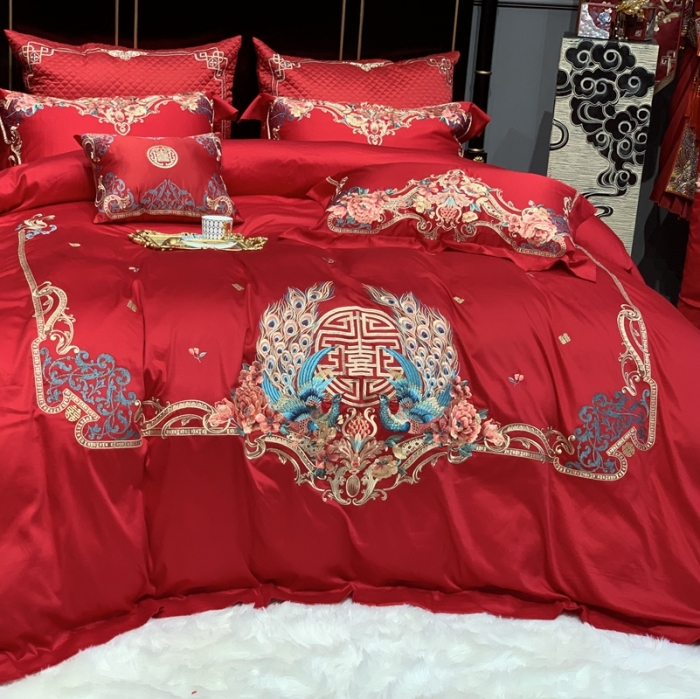 91家纺网 家纺一手货源 找家纺 缔缦 2022新款60s长绒棉婚庆四件套 比翼双飞