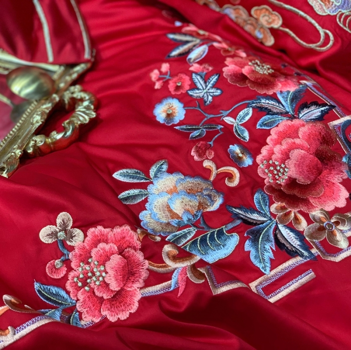 91家纺网 家纺一手货源 找家纺 缔缦 2022新款60s长绒棉婚庆四件套 龙跃凤鸣