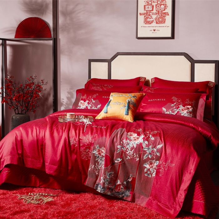 91家纺网 家纺一手货源 找家纺 缔缦 2022新款60s长绒棉婚庆四件套 曼妙